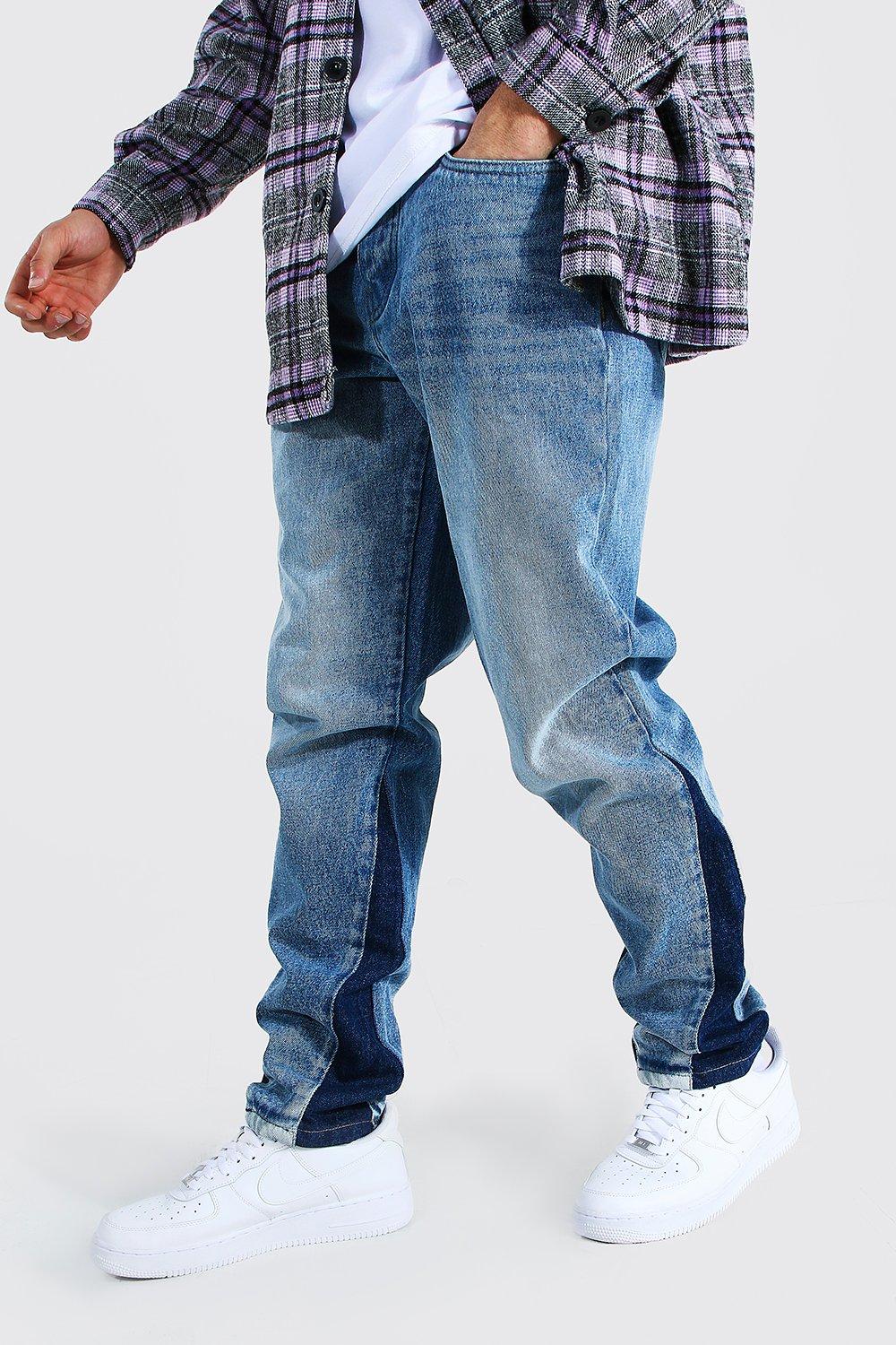 Straight Leg Rigid Panel Insert Jeans | boohooMAN USA